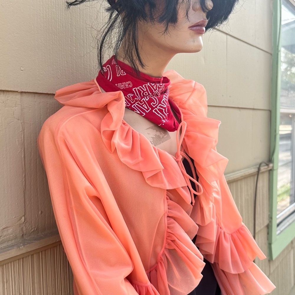 Pink Ruffled 3/4 Sleeve Crop Blouse